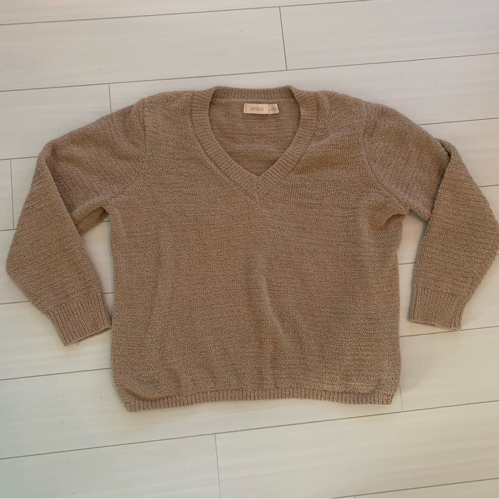 Women’s Beige Latte Love Fuzzy Cozy Soft Sweater XL
